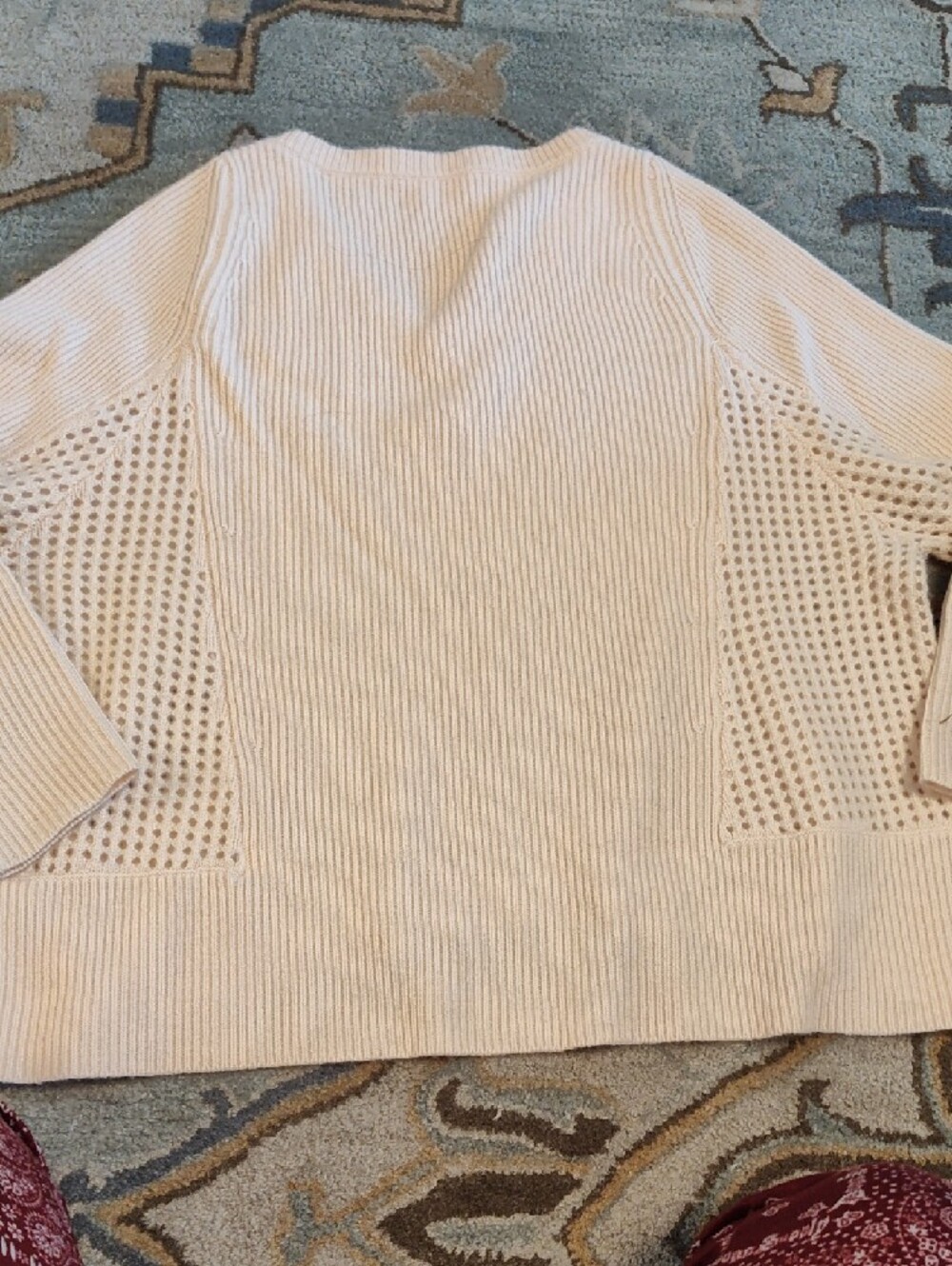 Garnet Hill Open-Knit V-Neck Sweater in Pale Pink - Picture 7 of 8